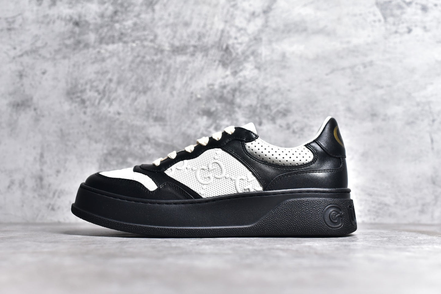 GG Embossed White Black Leather