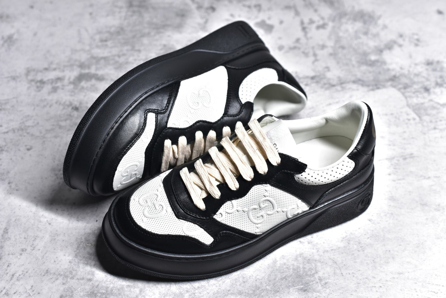 GG Embossed White Black Leather