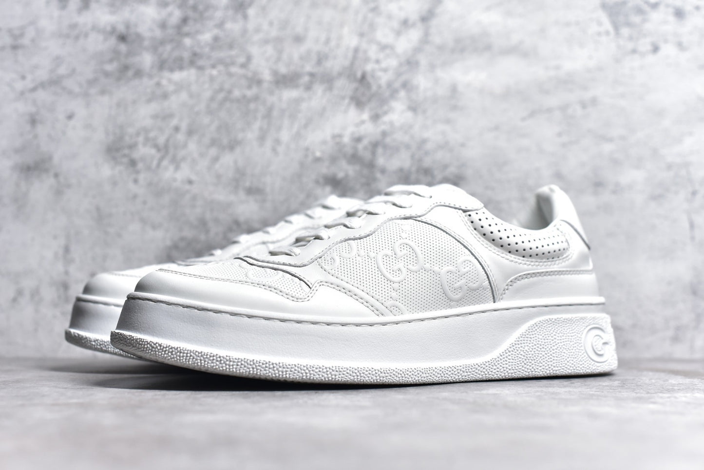 GG Embossed White Leather